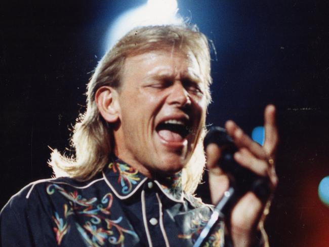 Singer John Farnham performing in the SA-FM Kickstart concert, the first all-star rock concert at the newly-opened Adelaide Entertainment Centre at Hindmarsh, 31 Aug 1991.