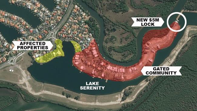 Location of the homes beside Lake Serenity in north Helensvale.