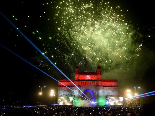 New Year's Eve fireworks erupt over Mumbai's iconic Gateway of India. Picture: AFP