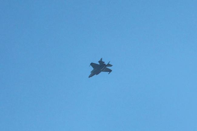 An Israeli F-35 fighter jet flies over the northern city of Haifa