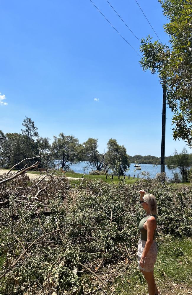 LNP candidate for Redlands Rebecca Young inspects some of the damage on Russell Island caused by an electrical storm on Christmas Eve which wiped out power on the island for more than 24 hours. Picture: Facebook