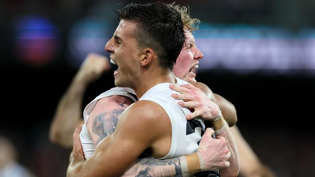 The Crows were valiant in their attempt but it wasn’t enough to stop the Pies from claiming the four points. (Photo by James Elsby/AFL Photos via Getty Images)