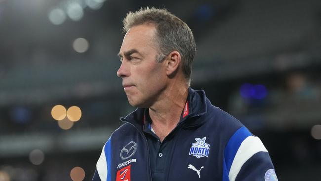 MELBOURNE, AUSTRALIA - JUNE 29: Alastair Clarkson, Senior Coach of the Kangaroos looks on after the round 16 AFL match between North Melbourne Kangaroos and Western Bulldogs at Marvel Stadium, on June 29, 2024, in Melbourne, Australia. (Photo by Daniel Pockett/Getty Images)