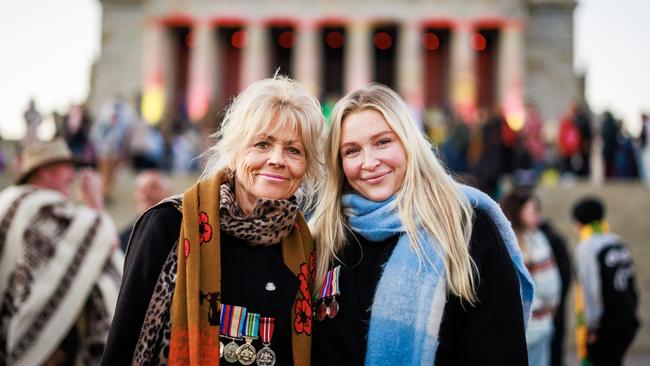 Carol and Kelly Edgar during Anzac Day Dawn Service at the Shrine of Remembrance. Picture Aaron Francis