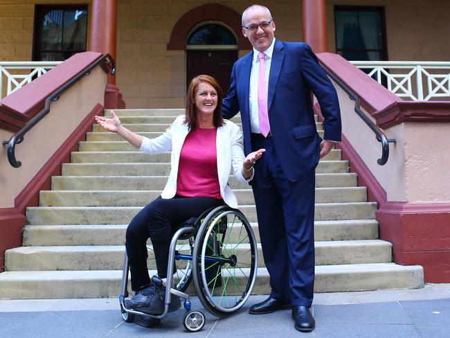 Gosford MP Liesl Tesch with Opposition leader Luke Foley outside parliament.