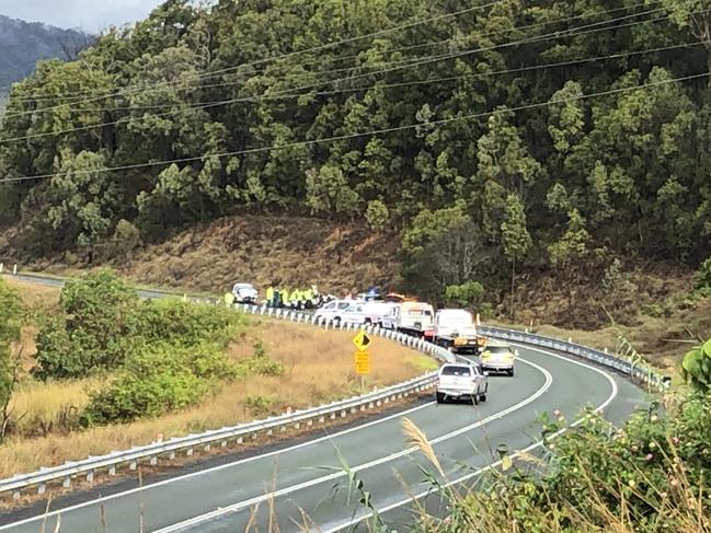 Nerang Murwillumbah Road is closed and will remain closed for a prolonged period of time following the major traffic crash in Advancetown. Four people have been trapped in a two-vehicle accident Picture Jeremy Pierce