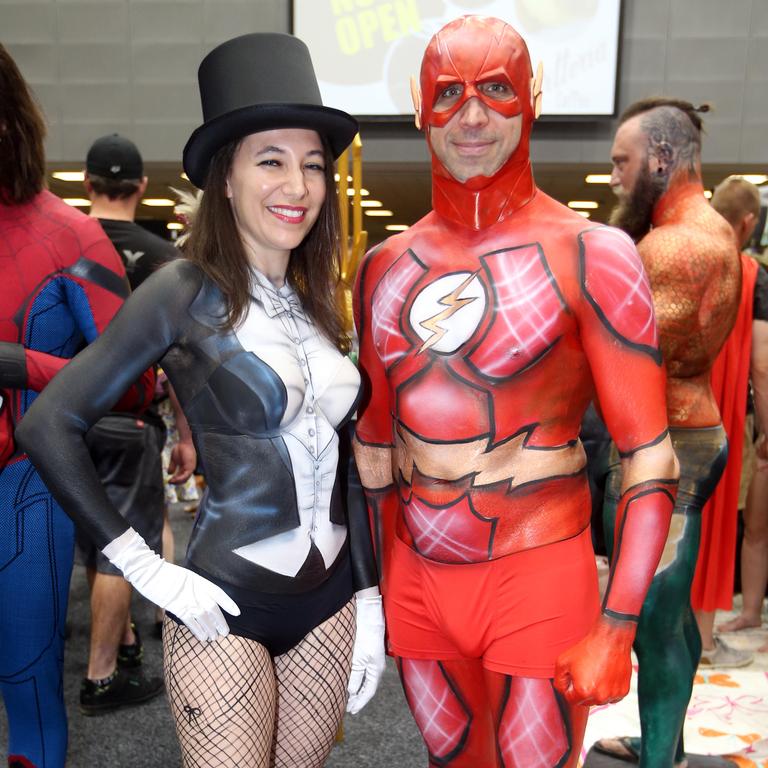 Supanova at Gold Coast Convention Centre. Marie Clegg, 34, from Ipswich and Simon Lyell, 39, Brisbane with bodypaint costumes. Photo by Richard Gosling