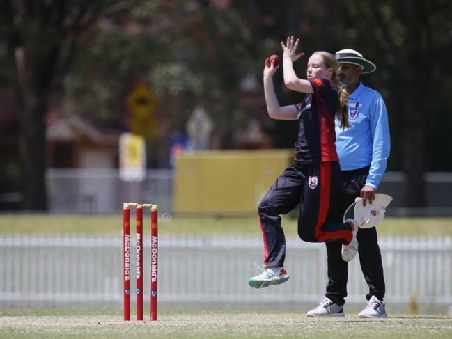 Mikaela Jenkins bowling for Norths. Picture Warren Gannon Photography