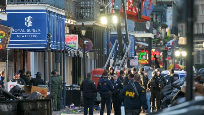 FBI investigators arrive at the scene in the French Quarter of New Orleans. Picture: AFP