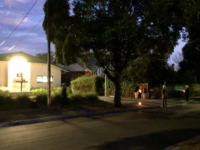 Caption: Dawn breaks at the Royal Australian Regiment Association- SA (Burnside) RSL Sub Branch, as members hold a socially distanced service. The first Dawn Service at this site was held right back in 1949, so there was no way COVID-19 was going to stop commemorations.The regiment has a long and storied history dating back some 80 years, when its soldiers were first posted to the Middle East. Picture: Jackie Tracy