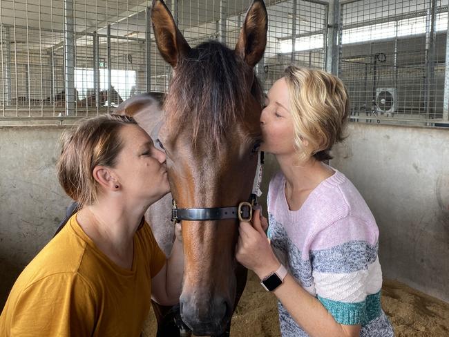 Tara Pitt (left) and Emma Lehmann with Alligator Blood on Sunday.