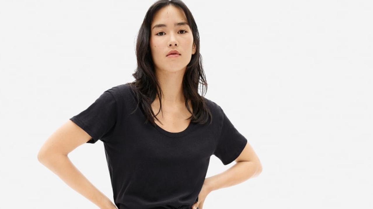 Ground your outfit in the eternally chic, universally flattering black tee. Image: Everlane.
