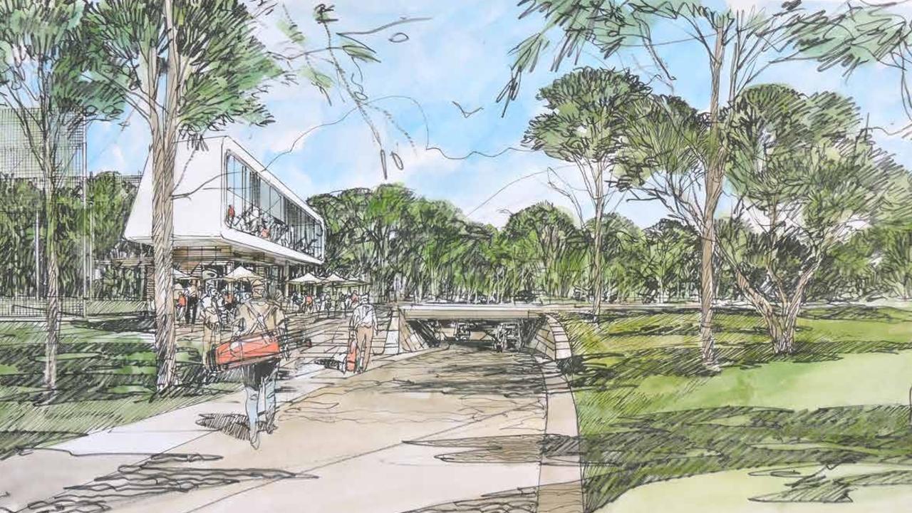 Artist sketch of the function centre, driving range and underpass at North Adelaide Golf Course. Picture: Adelaide City Council documents