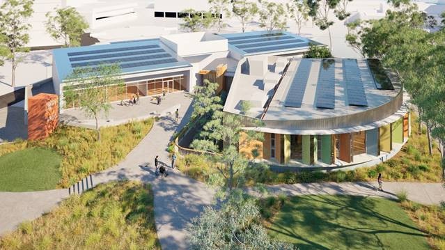 An aerial view of the artist impression to the library upgrade. Picture: Blacktown Council/Supplied