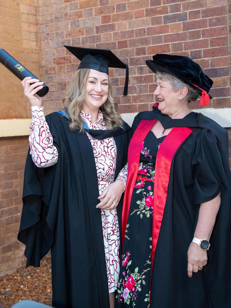 Elizabeth Black (left) graduated with a Bachelor of Nursing and her mother UniSQ academic staff member, Barbara Black, graduated with a PHD Doctorate. UniSQ graduation ceremony at Empire Theatre, Tuesday June 27, 2023.