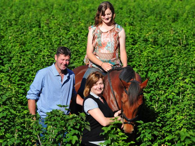 The Tromps, pictured with daughter Ella, run a berry farm in Victoria.