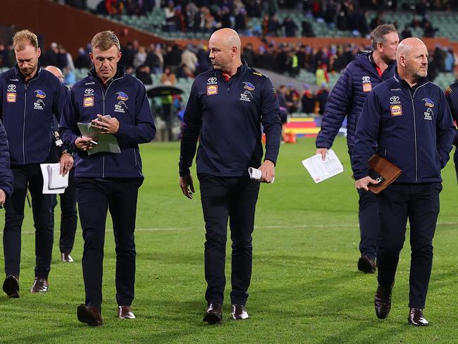 It was a very deflated Matthew Nicks who walked off Adelaide Oval on Thursday night. Picture: Sarah Reed/AFL Photos