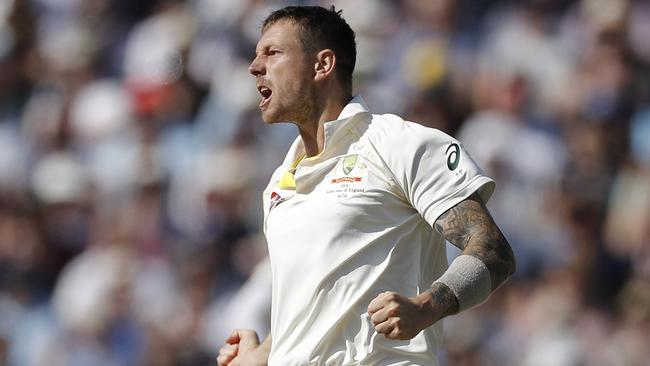 James Pattinson of Australia celebrates after taking the wicket of Joe Denly of England during day two of the Ashes Test. Picture: Ryan Pierse/Getty Images