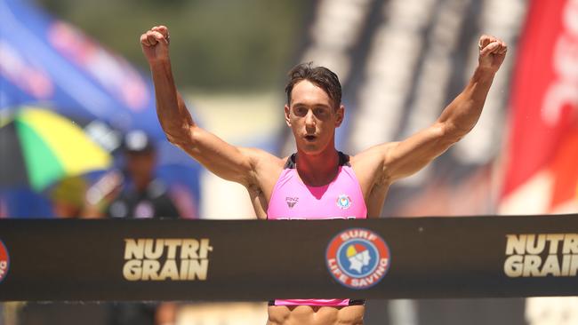 Ali Day celebrates winning during the Nutri-Grain Ironman series at Kingscliff on February 26, 2021 in Kingscliff, Australia. (Photo by Chris Hyde/Getty Images)