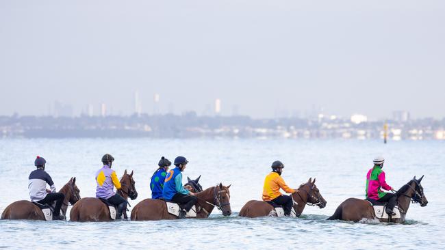 Kent Price horses training at Keast Park beach. Picture: Jason Edwards