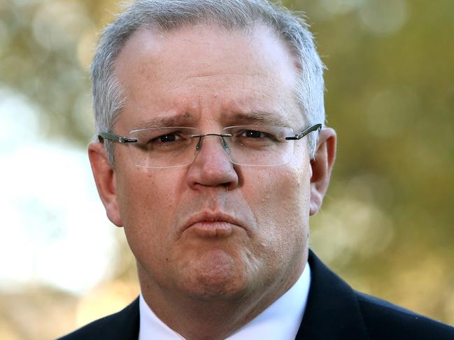 Treasurer Scott Morrison speaking at a doorstop at Parliament House in Canberra. Picture Kym Smith