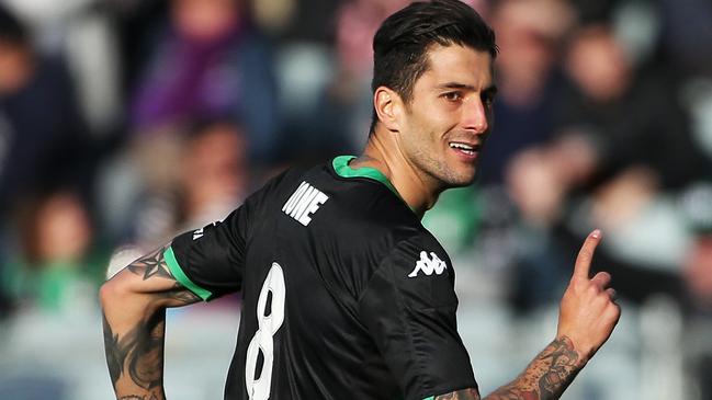 Panagiotis Kone celebrates his first goal for Western United. Picture: Getty Images