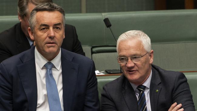 Darren Chester and Damian Drum during Question Time. Picture: NCA NewsWire/Martin Ollman