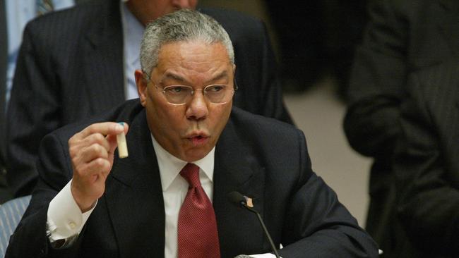 General Powell addresses the UN Security Council in 2003. Picture: AFP