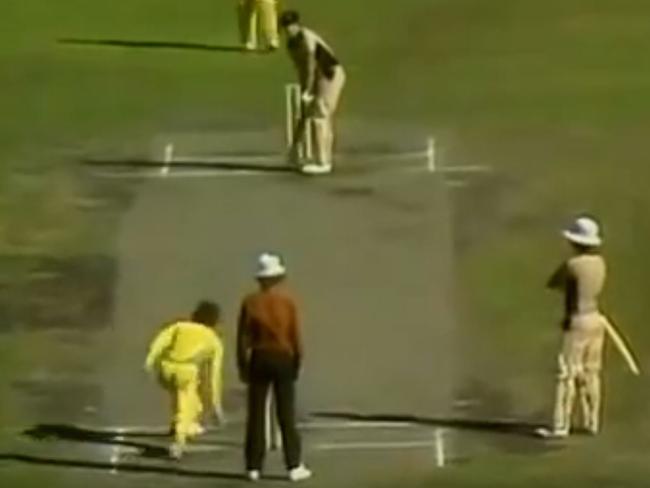 01/02/1981. Cricketer Trevor Chappell bowls underarm to Brian McKechnie at the MCG. Australia v New Zealand. 3rd final. One-day international. 1981. Source: YouTube