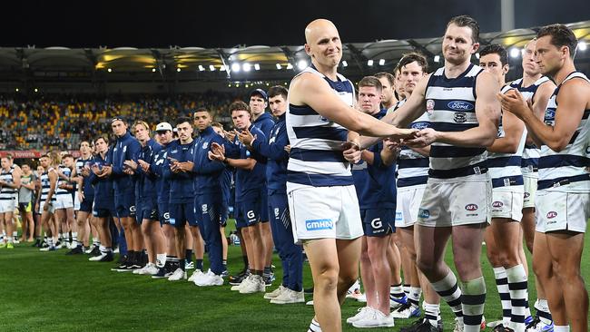 Gary Ablett leaves the ground in his final AFL game. Picture: Quinn Rooney/Getty Images