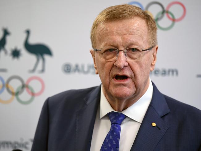 Australia Olympic Comittee (AOC) President John Coates speaks during the launch of Dean Barton-Smith's book 'Think Again' in Sydney, Wednesday, February 19, 2020. (AAP Image/Joel Carrett) NO ARCHIVING
