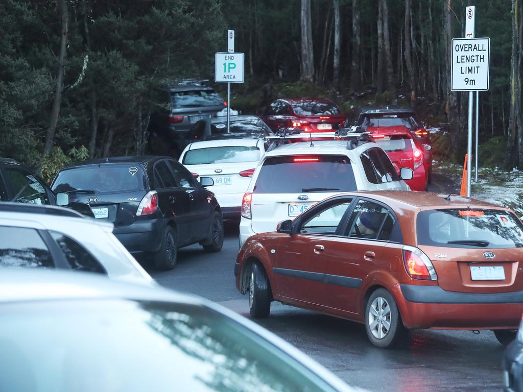 Traffic at The Springs. Access to The Springs on kunanyi/Mount Wellington again after snowfall. Picture: Nikki Davis-Jones