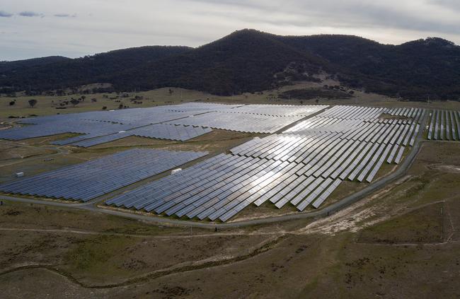 An aerial view of Royalla Solar Farm, 30km south of Canberra. Picture: AAP Image/Mick Tsikas