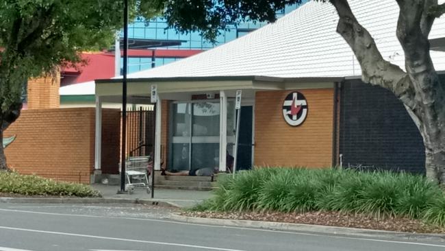 A homeless person sleeping outside the Uniting Church in Southport.