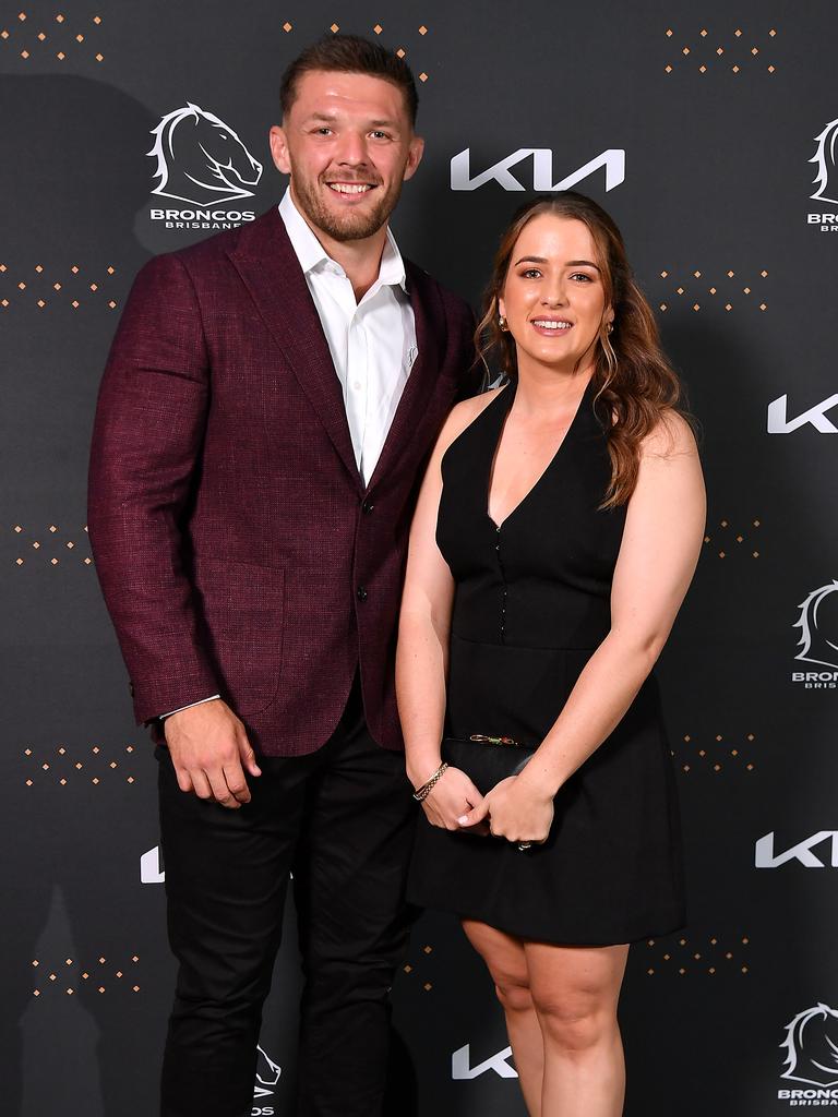 Corey and Shannen Jensen at the Broncos’ 2025 season launch at The Star Brisbane. Picture: John Gass