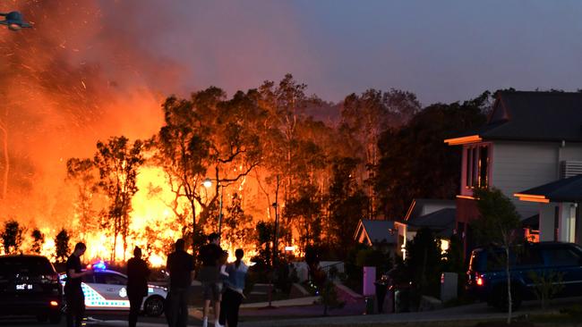 Emergency Services tend to vegetation fire along Koel Circuit Peregian Springs, which then turned into a raging bushfire. Picture: Ian Martin