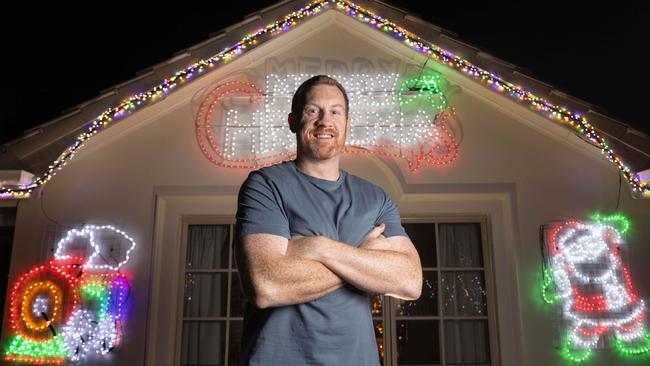 Luke Denton outside of his Christmas lights displays at his Blackwood home. Picture: Ben Clark