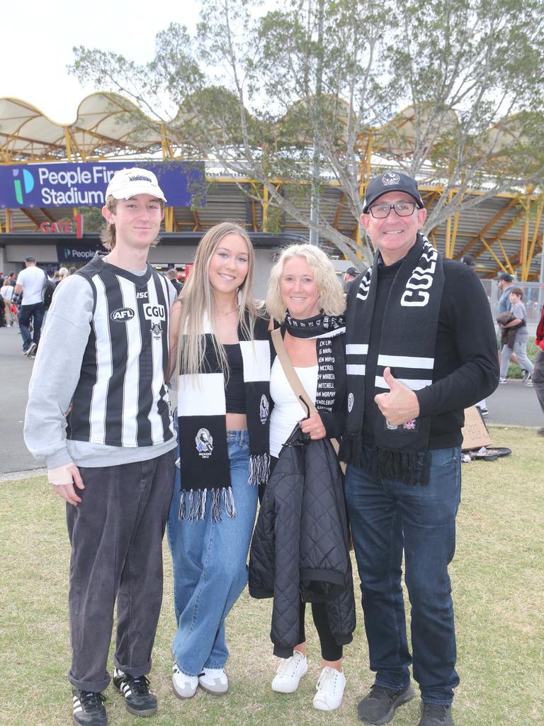 Gold Coast Suns vs. Collingwood. Josh Abud, Jamie Abud, Jenny Nunn and David Abud. 29 June 2024 Carrara Picture by Richard Gosling