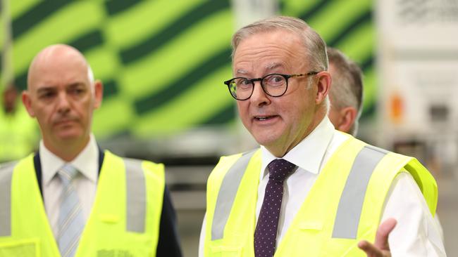 Prime Minister Anthony Albanese at the official launch of the Team Global Express Battery Electric Vehicle fleet.