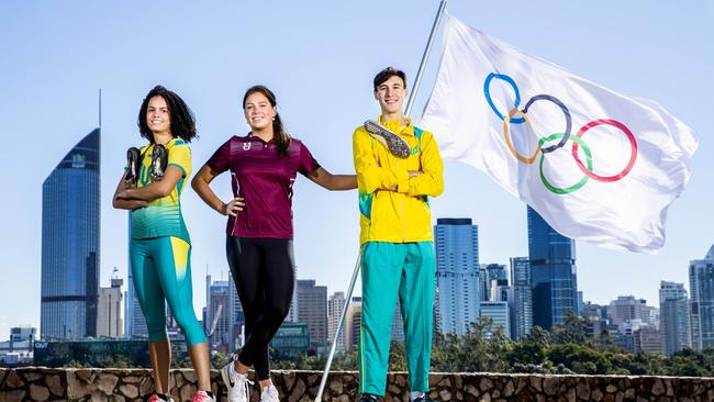 Sprinter Torrie Lewis, water polo player Amelia Watt and athlete Ashley Wong were excited the Games were headed to Brisbane.- Picture: Richard Walker