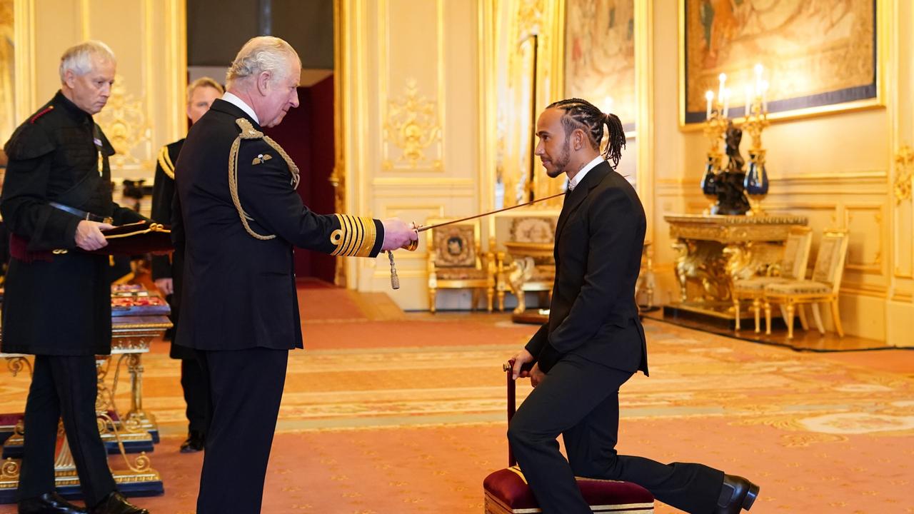 The seven-time F1 World Champion received his Knighthood from The Prince of Wales at an Investiture ceremony held at Windsor Castle in December 2021. Picture: The Royal Family /Twitter