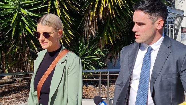 Hayley Maree Cassell (left, pictured with her lawyer Thomas McKee) has been charged with a raft of indecent treatment of a child offences, which police allege occurred over the course of a year between 2015-2016. Picture: Blake Antrobus / NCA NewsWire