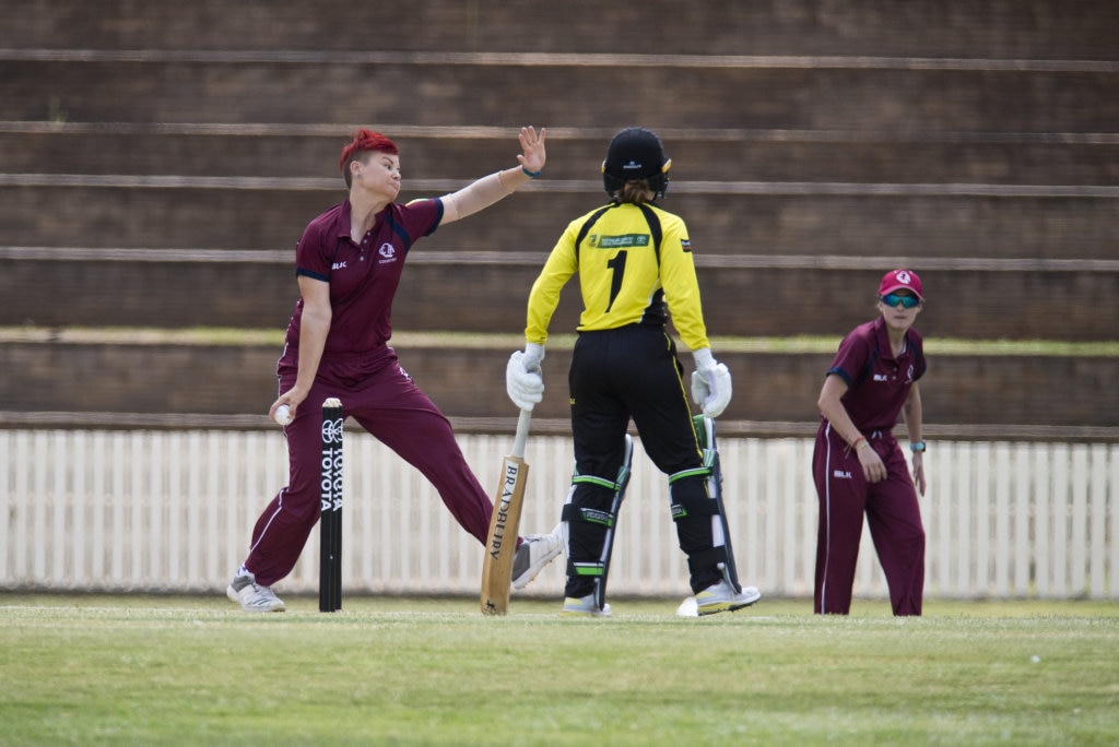 Lexi Muller bowls for Queensland against Western Australia in Australian Country Cricket Championships women's division round four at Heritage Oval, Tuesday, January 7, 2020. Picture: Kevin Farmer