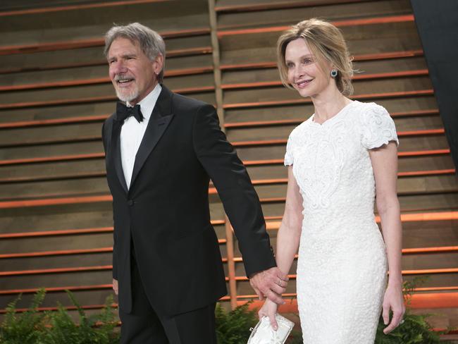 Out for the count ... Harrison Ford with Calista Flockhart in March. The 71-year-old actor broke his leg on June 12 on the ‘Star Wars’ set. Picture: Adrian Sanchez-Gonzalez