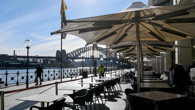 The usually bustling Circular Quay is deserted. Picture: AFP