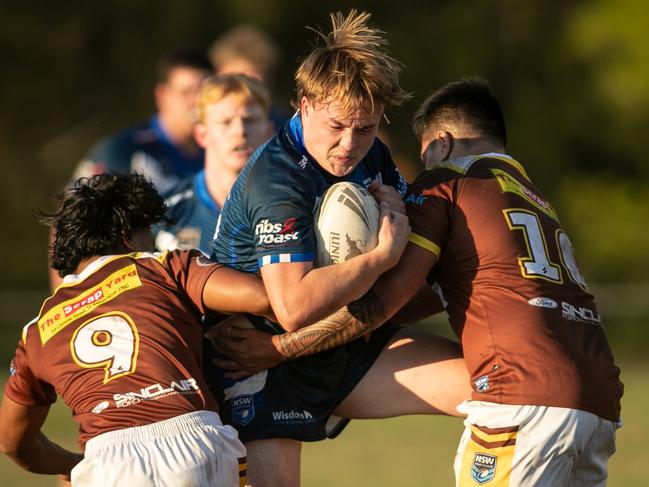 31/05/25. News Local. Sport. Penrith, Sydney, NSW.Action pictures from the Brothers U19/1 v Cambridge Park U19/1 match in the Penrith District RL, R8 at Parker St Reserve, Penrith.Picture shows:Brothers player: Jayden BROWNCambridge Park player:Pics by Julian Andrews.