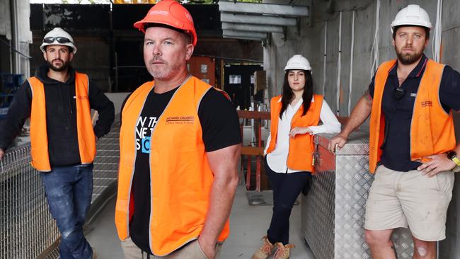 Construction workers Marco Brombal, Russell Hagan, Chris Diversi and Kayla Wehbe. Picture: Richard Dobson