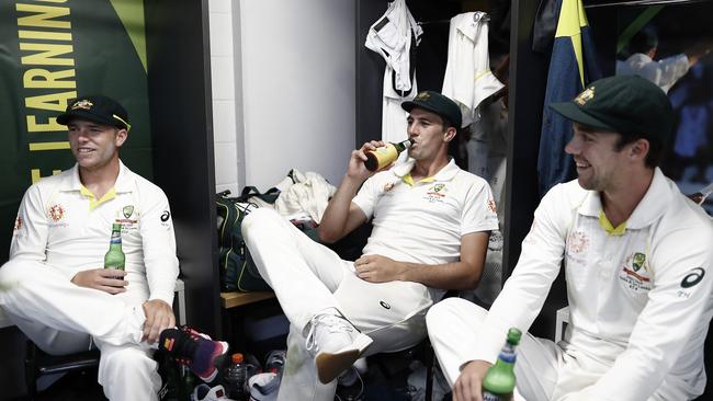 (L-R) Marcus Harris, Pat Cummins and Travis Head could all to feature in Australia’s Ashes squad. Picture: Getty