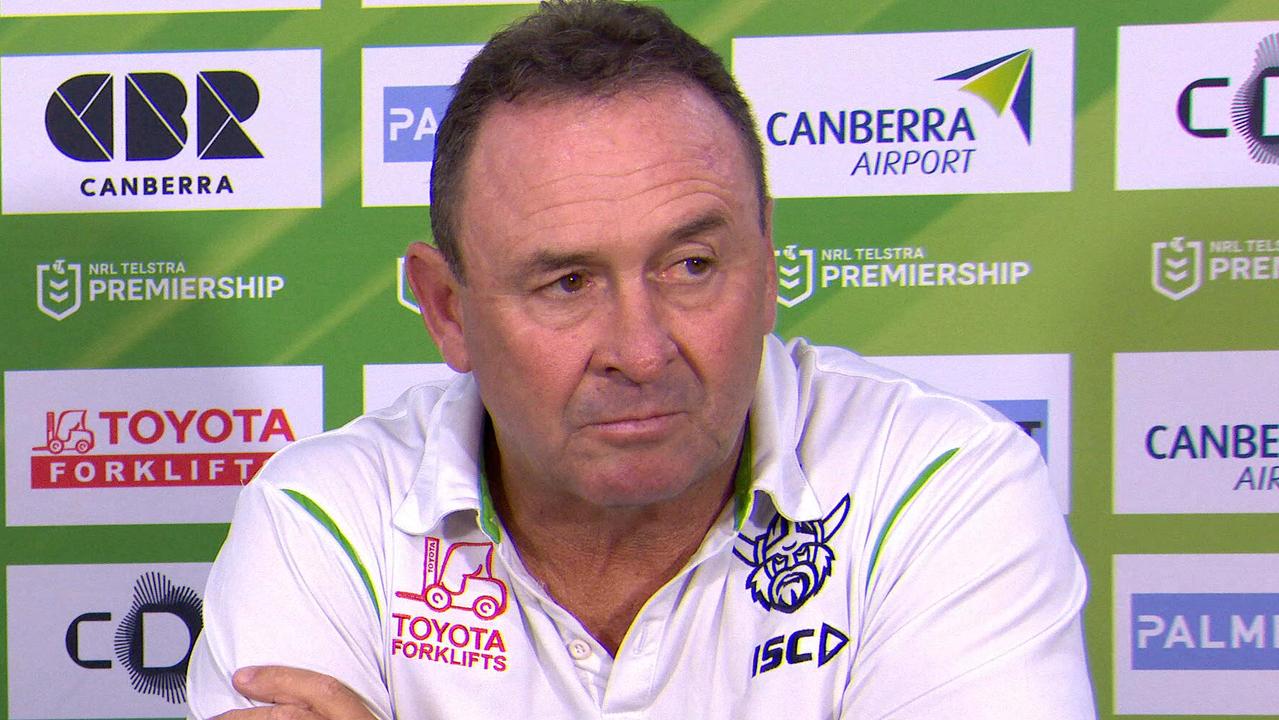 NRL 2024: Canberra Raiders, Ricky Stuart press conference, Cronulla Sharks loss, 18-0 point lead, will there be changes, Matt Timoko question