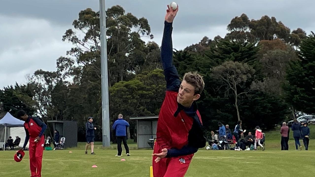 Bailey Bennett bowls during warmup for South Australia against Victoria. Picture: Shane Jones.